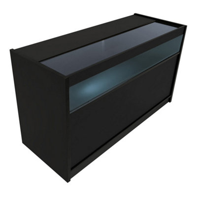 MonsterShop Black Shop Counter Led Light B 1500mm Lockable Sliding Doors 2 Keys Retail Storage Unit Display Showcase Cabinet Reception Desk from B&Q