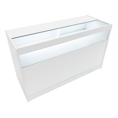 MonsterShop White Shop Counter Led Light B 1500mm Lockable Sliding Doors 2 Keys Retail Storage Unit Display Showcase Cabinet Reception Desk from B&Q