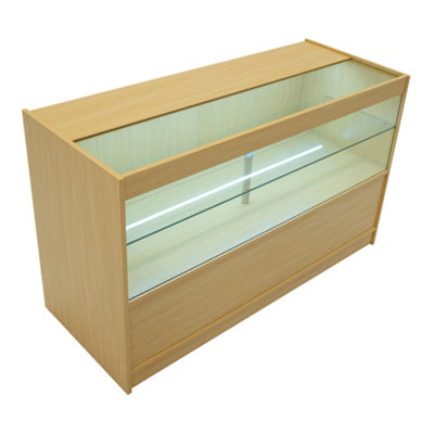 MonsterShop Maple Black Shop Counter Led Light C 1500mm Lockable Sliding Doors 2 Keys Retail Storage Unit Display Showcase Cabinet Reception from B&Q