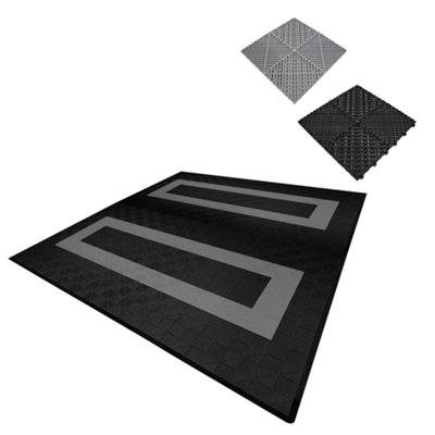 MonsterShop Vented Garage Floor Tiles Black (X165)Grey (X60) With Edges (X60) from B&Q