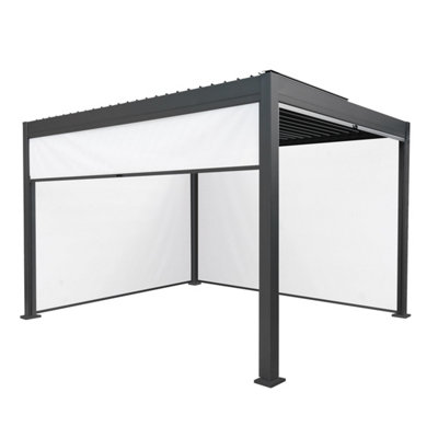B&Q -  Metal Pergola 3M X 4M Anthracite Grey 4 Retractable White Blinds