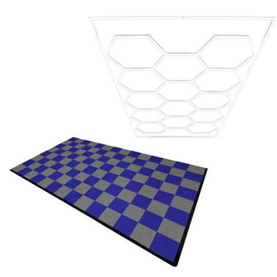 B&Q -  Hexagon Led Light & Vented Garage Floor Tiles With Edges60 Grey & 60 Blue