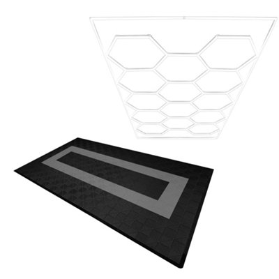 B&Q -  Hexagon Led Light & Vented Garage Floor Tiles With Edges90 Black & 30 Grey