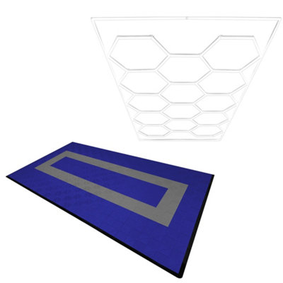 B&Q -  Hexagon Led Light & Vented Garage Floor Tiles With Edges90 Blue & 30 Grey
