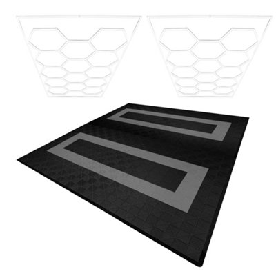 B&Q -  Hexagon Led Lights X 2 & Vented Garage Floor Tiles With Edges165 Black & 60 Grey