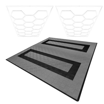 Monstershop Hexagon Led Lights X 2 & Vented Garage Floor Tiles With Edges - 165 & 60 Grey/Black