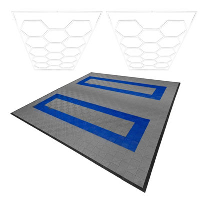 Monstershop Hexagon Led Lights X 2 & Vented Garage Floor Tiles With Edges - 165 & 60 Grey/Blue