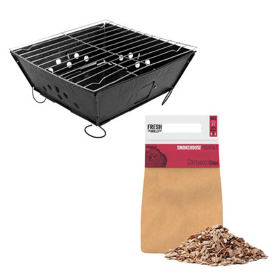 B&Q -  Portable Folding Bbq & Cherrywood Wood Chips Barbecue Grill Foldable Tabletop