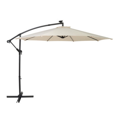 MonsterShop Led Cantilever Parasol 3M Cream Garden Banana Hanging Umbrella from B&Q