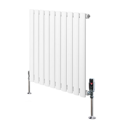 MonsterShop Oval Single Column Radiator 600mm X 600mm & Trv Chrome Valves Modern Designer Single Panel from B&Q