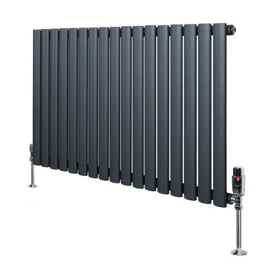MonsterShop Oval Single Column Radiator 600mm X 1020mm & Trv Chrome Valves Modern Designer Single Panel
