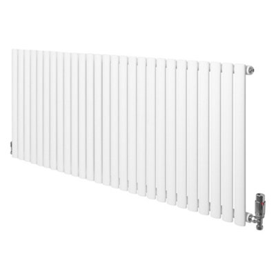 Monstershop White Oval Single Column Radiator 600Mm X 1620Mm & Trv Chrome Valves Modern Designer Single Panel B&Q
