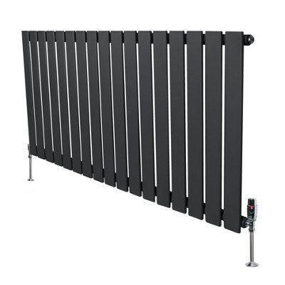 MonsterShop Flat Single Column Radiator 600mm X 1190mm & Trv Chrome ValvesAnthracite Grey