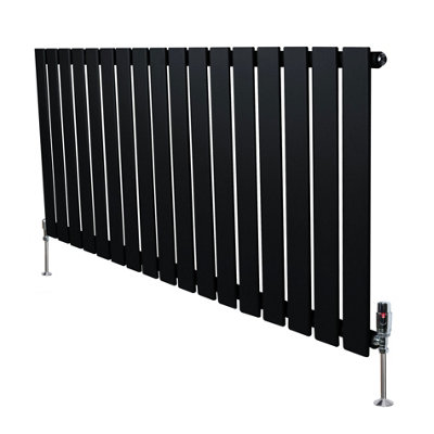 MonsterShop Flat Single Column Radiator 600mm X 1190mm & Trv Chrome ValvesBlack