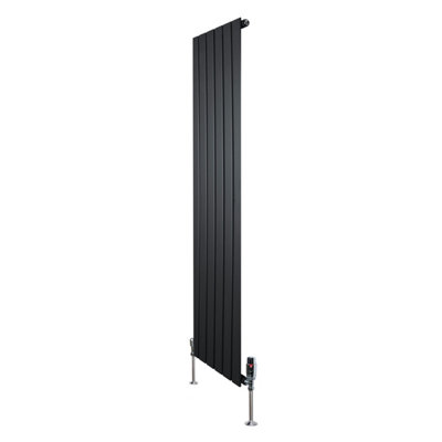 B&Q -  Flat Single Column Radiator 1600mm X 420mm Trv Chrome ValvesBlack