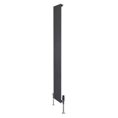 Monstershop Anthracite/Grey Flat Single Column Radiator 1800Mm X 280Mm & Trv Chrome Valves Size 6 B&Q
