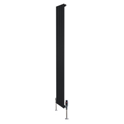 B&Q -  Flat Single Column Radiator 1800mm X 280mm & Trv Chrome ValvesBlack