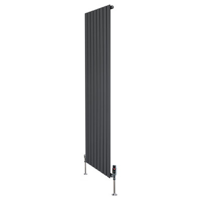 Monstershop Anthracite/Grey Flat Single Column Radiator 1800Mm X 560Mm Trv Chrome Valves Size 6 B&Q