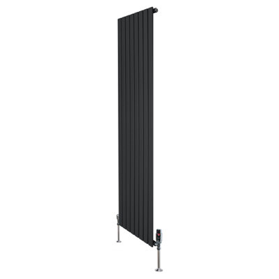Monstershop Black Flat Single Column Radiator 1800Mm X 560Mm Trv Chrome Valves Size 6 B&Q
