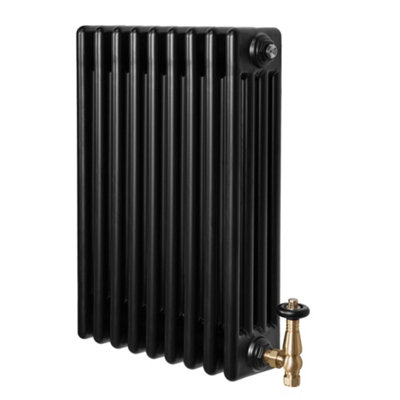 MonsterShop Traditional 4 Column Radiator 600mm X 425mm & Trv Brass Valves Central Heating from B&Q