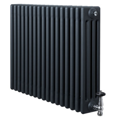 MonsterShop Traditional 4 Column Radiator 600mm X 785mm & Trv Chrome Valves Central Heating