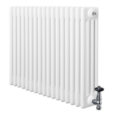B&Q -  Traditional 4 Column Radiator 600mm X 785mm & Trv Chrome Valves Central Heating