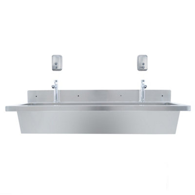 MonsterShop Wall Mounted Trough Sink Heavy Duty Stainless Steel Commercial Single Bowl With Faucets from B&Q