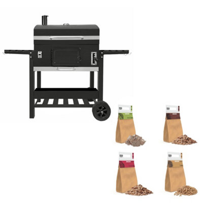 B&Q -  Xxl Bbq Smoker Charcoal Barbecue Grill Portable Trolley Wood Chips Chunks