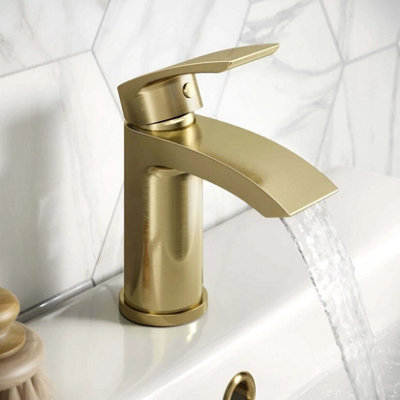 Corso Bathrooms Belantia Brushed Brass Mono Basin Mixer Incl. Pop-Up Waste from B&Q