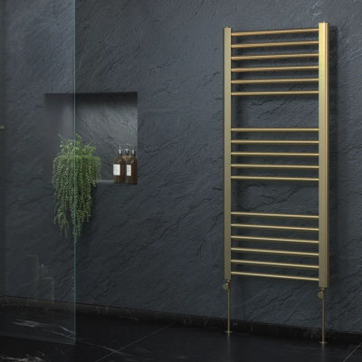 Corso Bathrooms Brushed Brass 1600 X 400mm Towel Radiator Ladder Rail Bathroom from B&Q