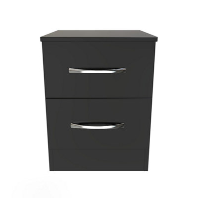 Crowndale Bedside Table - Black Matt - 2 Drawer - Image 4
