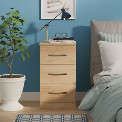 Crowndale Nebraska Oak 3 Drawer Bedside Cabinet Ready Assembled - Image 4