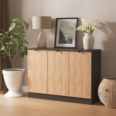 Crowndale Bora 3 Door Gold Craft Oak And Graphite Sideboard Ready Assembled - Image 4