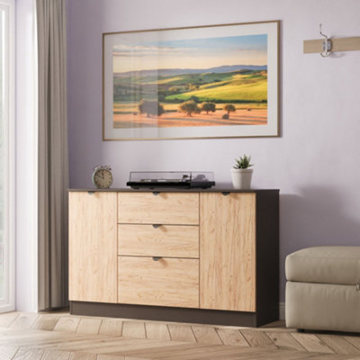 Welcome Furniture - Sideboard - 2 Door 3 Drawer - Grey - Gold/Oak - Image 5
