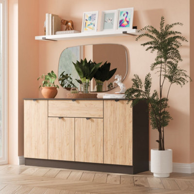 Welcome Furniture Bora Sideboard - 4 Door 1 Drawer - Grey - Gold/Oak - Image 4