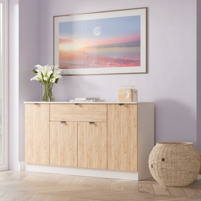 Welcome Furniture Sideboard - 4 Door 1 Drawer - Cream - Gold/Oak - Image 4