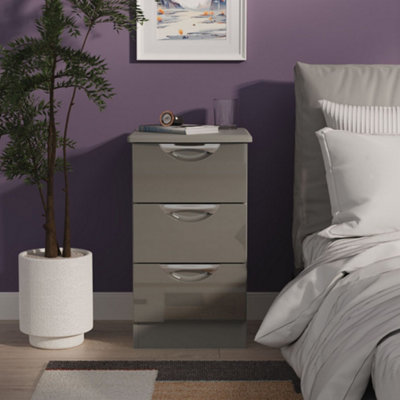 Rovigo Ready Assembled Gloss Dusk Grey 3 Drawer Bedside Chest (H)692mm (W)395mm (D)411mm from B&Q