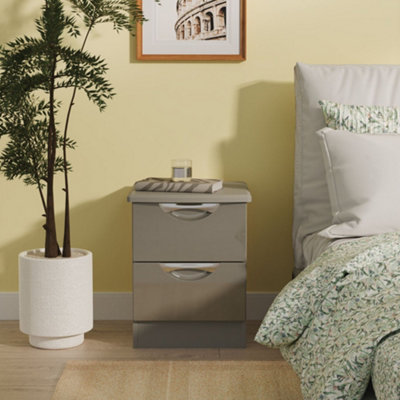  - Rovigo Ready Assembled Gloss Dusk Grey 2 Drawer Bedside Chest (H)502mm (W)395mm (D)411mm