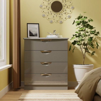 Rovigo Ready Assembled Gloss Dusk Grey 4 Drawer Chest (H)882mm (W)765mm (D)415mm from B&Q