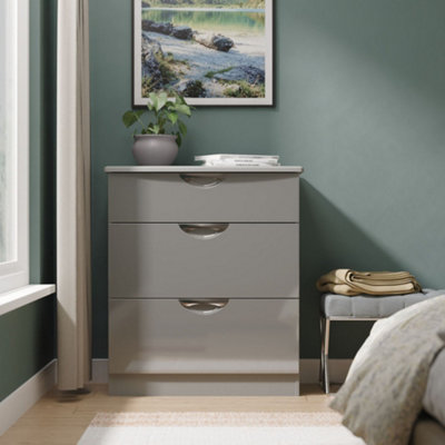 Rovigo Ready Assembled Gloss Dusk Grey 3 Drawer Chest (H)882mm (W)765mm (D)415mm from B&Q
