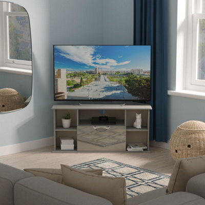 Rovigo Ready Assembled Grey Corner Tv Unit With 2 Shelves & 1 Drawers(H)51.6Cm X (W)112Cm X (D)51.5Cm from B&Q