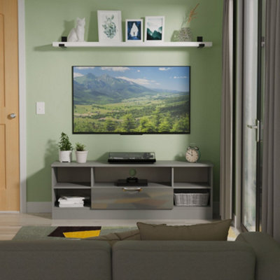 Crowndale Wide TV Unit - Grey Gloss & Dusk Grey - 5 Shelf - Image 6