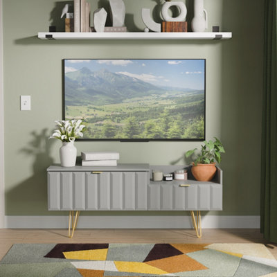 Welcome Furniture Cube TV Console - Grey - Gold Metal - Image 3
