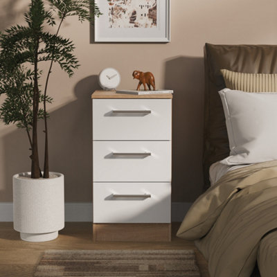 Crowndale Bedside Cabinet - 3 Drawer - White and Bardolino Oak - Image 4
