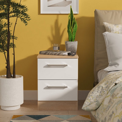 Crowndale Bedside Table - White Matt & Bardolino Oak - 2 Drawer - Image 4
