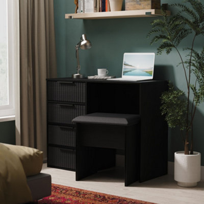  - Ancona Matt Black Ash 4 Drawer Non-Extendable Dressing Table (H)759mm (W)970mm (D)392mm