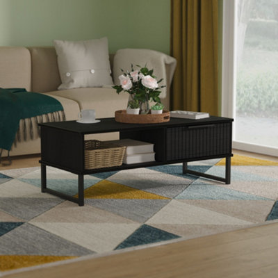 Fluted 1 Drawer Coffee Table in Black Ash - Ready Assembled - Lewis's Home  | TJ Hughes - Image 6
