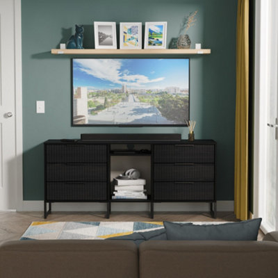 Ancona Ready Assembled Matt Black Ash 6 Drawer Sideboard (H)683mm (W)1537mm (D)397mm from B&Q