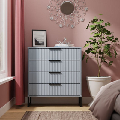 Crowndale Fluted 4 Drawer Denim Blue Chest Of Drawers Ready Assembled - Image 6