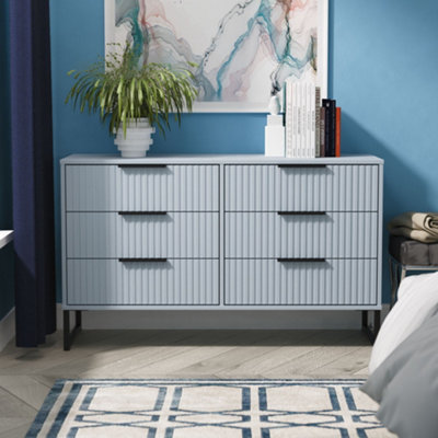 Fluted 6 Drawer Midi Chest in Denim Blue - Ready Assembled - Lewis's Home  | TJ Hughes - Image 6